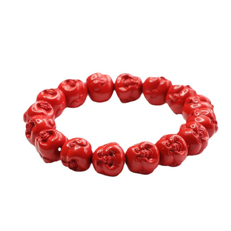 Red Sand Buddha Head Bracelet with Cinnabar Stone