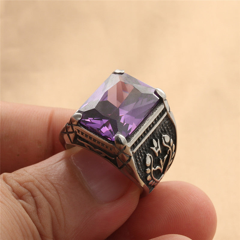 Trendy Multi-Color Zircon Titanium Steel Square Ring for Men and Women