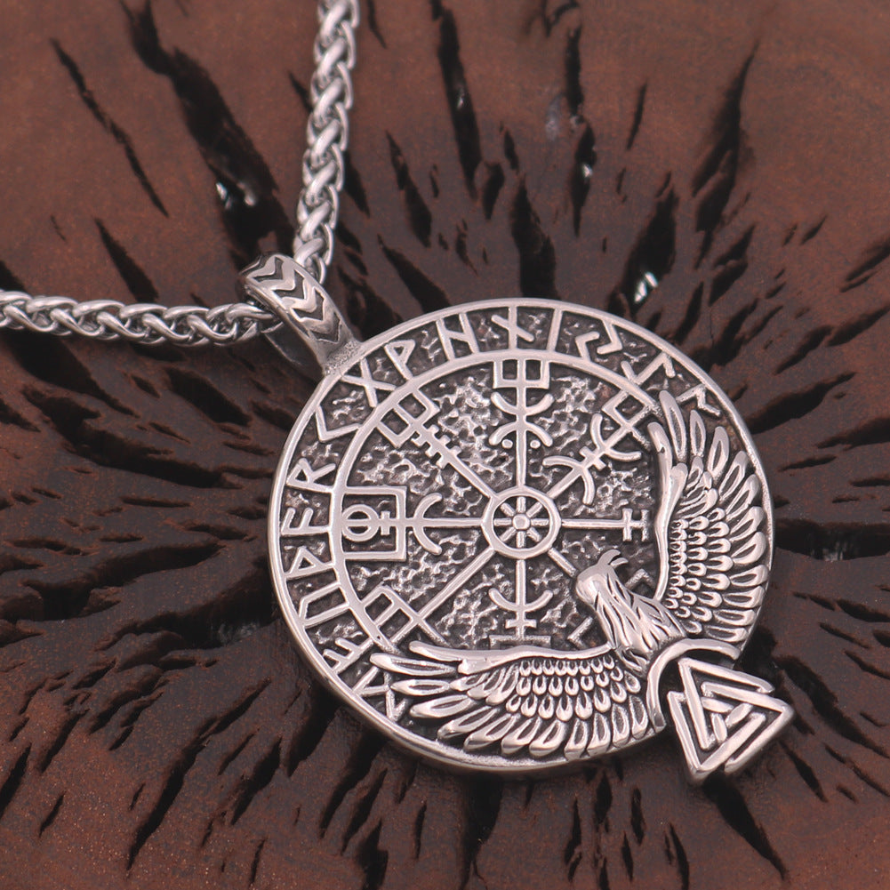 Viking Rune Eagle Wings Necklace with Compass Totem - Men's Jewelry by Planderful