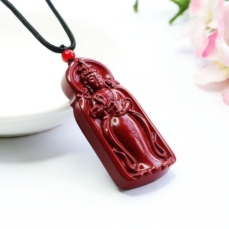 Elegant Vermilion Sand and Cinnabar Nanhai Guanyin Pendant