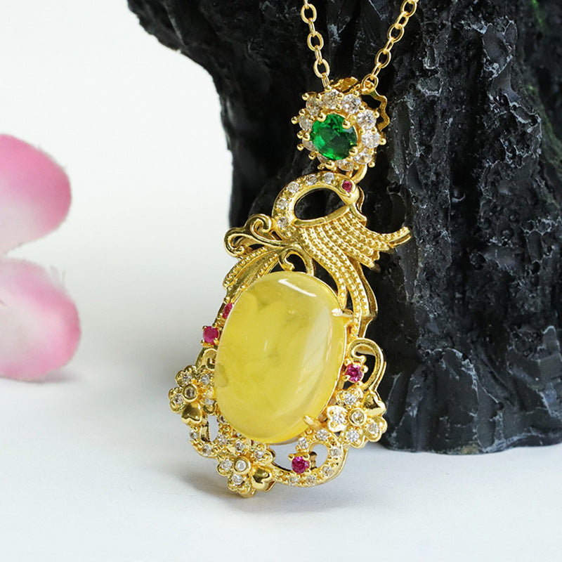 Phoenix Pendant with Beeswax Amber Zircon in Ethnic Style