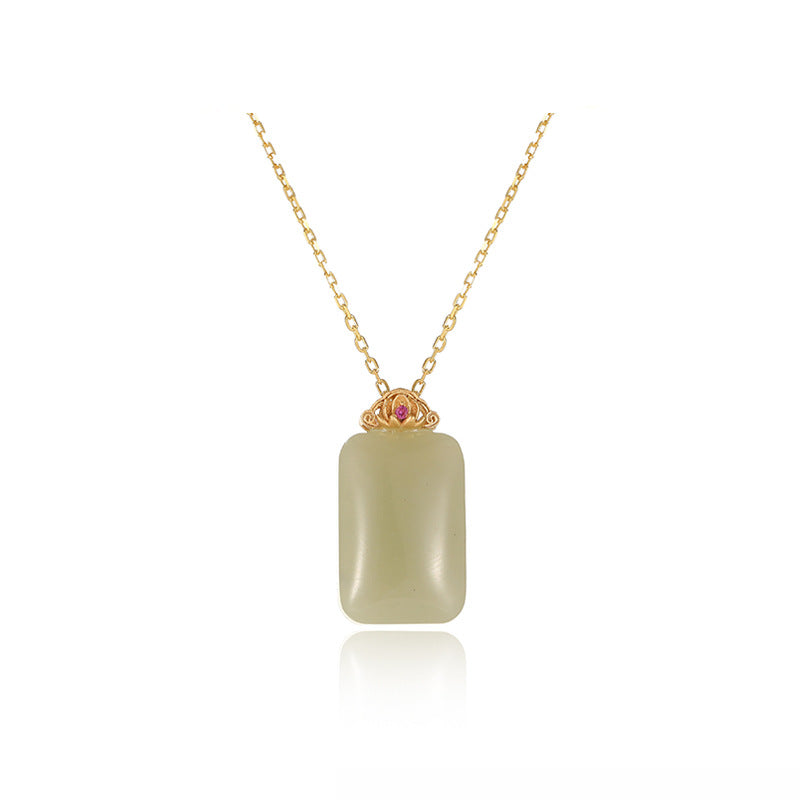 Fortune's Favor Hetian Green Jade Necklace with S925 Silver Pendant