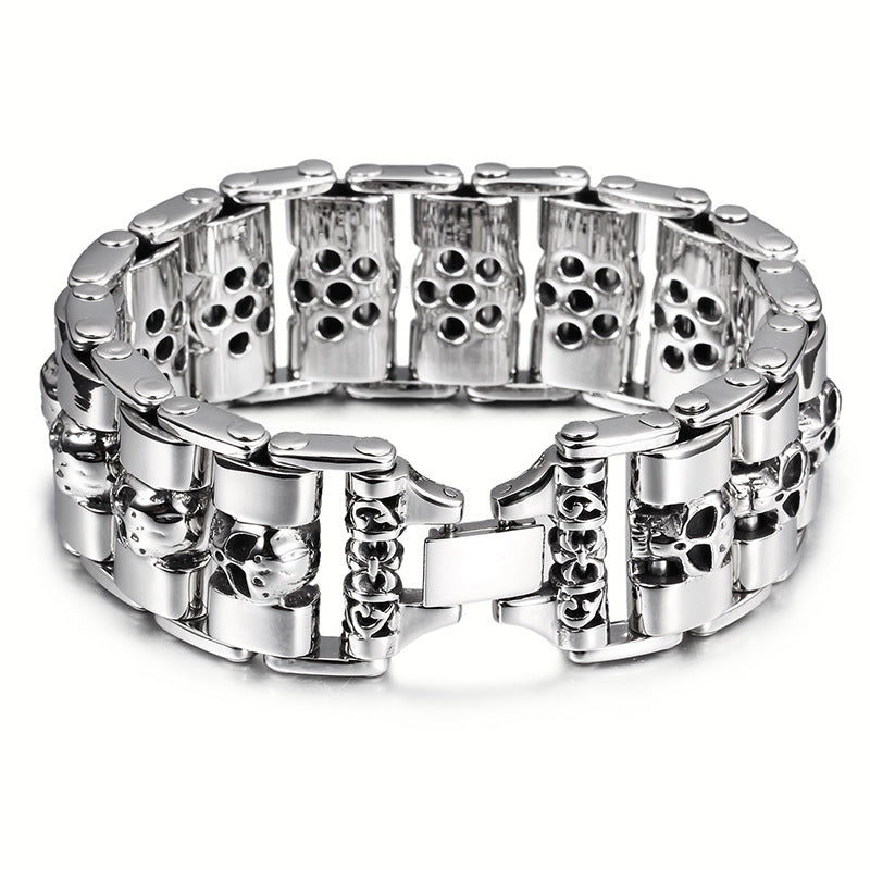 Men's Punk Style Skull Titanium Steel Bracelet - European and American Trend