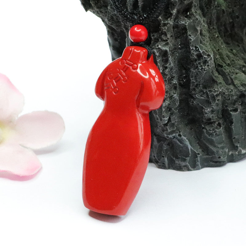 Vermilion Sand Cheongsam Pendant with Cinnabar Stone