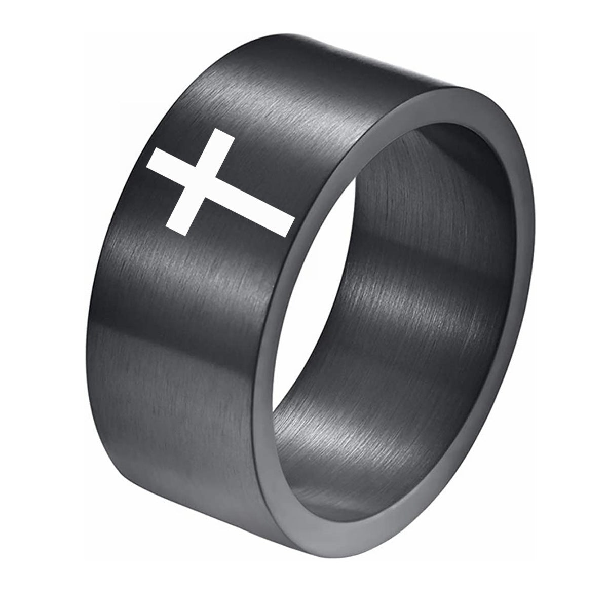 European American Titanium Steel Men's Cross Ring with Sand Face Brush Finish