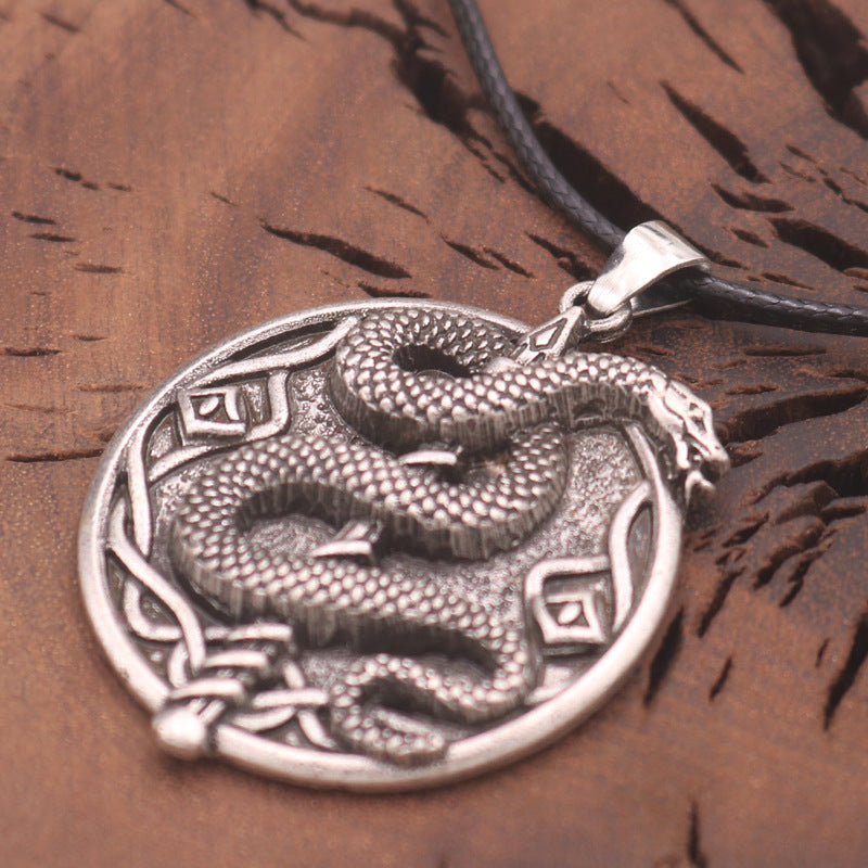 Mystical Norse Legacy Zinc Alloy Snake Pendant Necklace