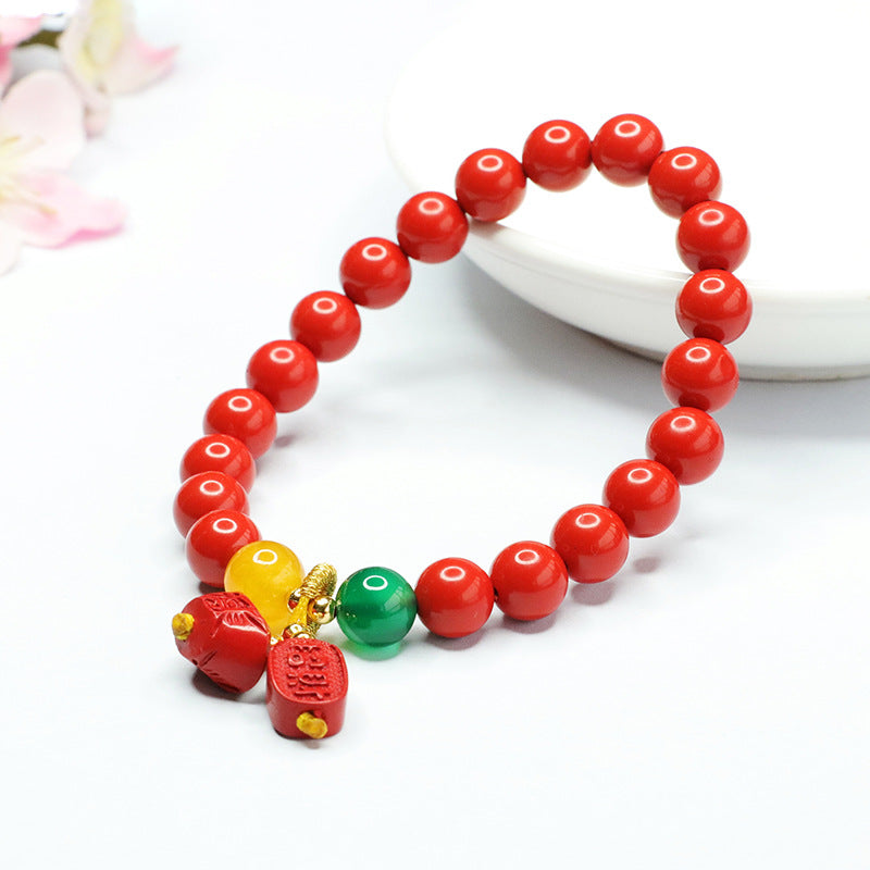 Red Sand Ingot Chalcedony and Cinnabar Bracelet