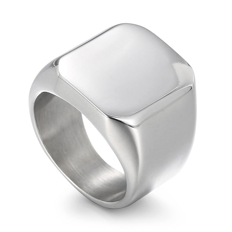 Elegant Titanium Steel Square Ring for Men - European and American Fashion Design