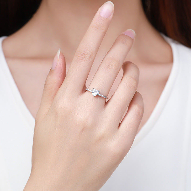 Elegant S925 Sterling Silver Heart-shaped Zircon Ring - Women's Korean Style Fashion OL Jewelry