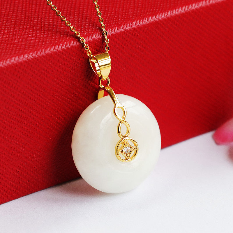 Hetian Jade Safe Buckle Necklace with White Jade Pendant