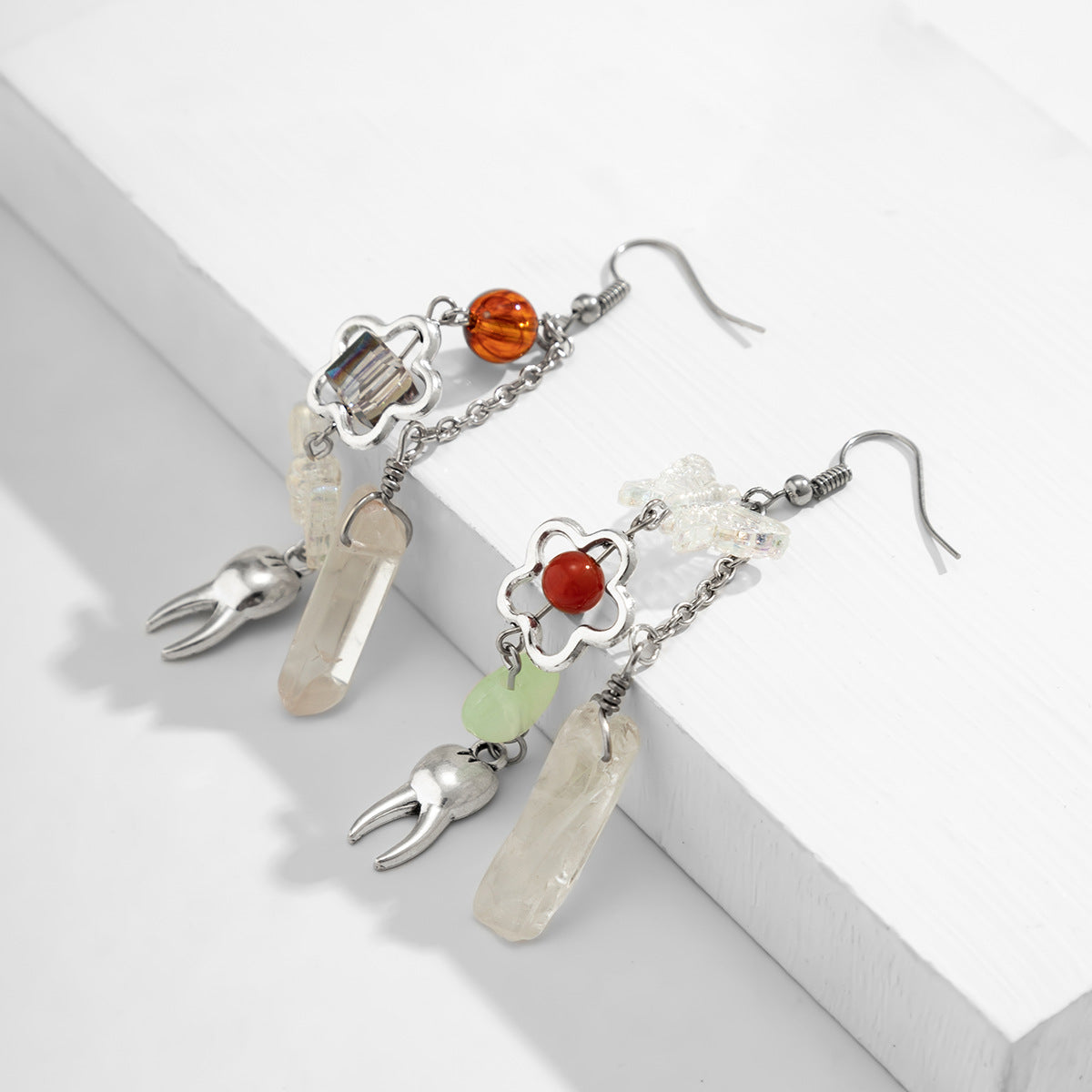 Creative Laser Sugar Crystal Earrings with Butterfly Asymmetrical Design