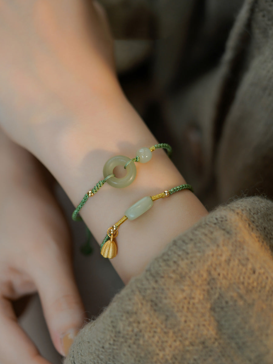 Fortune's Favor Sterling Silver Bracelet with Jade-Adorned Ping'an Clasp