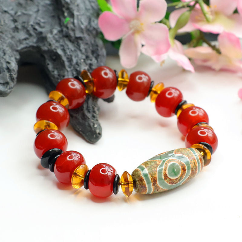 Heavenly Beaded Chalcedony and Red Agate Bracelet