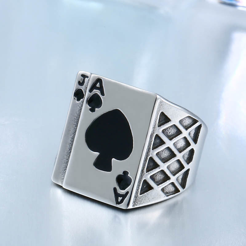 Personalized Retro Titanium Steel Spade A Ring for Men - Wholesale European and American Trade Jewelry