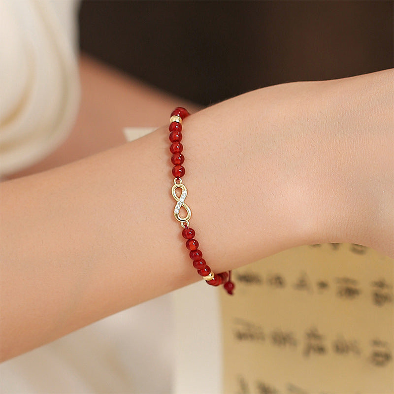 Elegant Handcrafted Natural Red Agate Bead Bracelet with Sterling Silver Accents