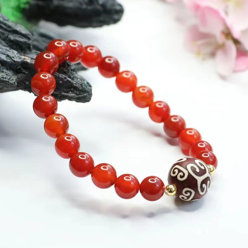 Red Agate Bracelet with Heavenly Cloudscape Pattern