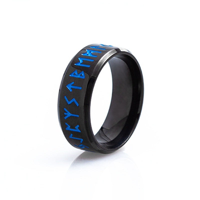 Nordic Viking Men's Titanium Steel Rune Ring - Handcrafted Nordic Style Jewelry for Men