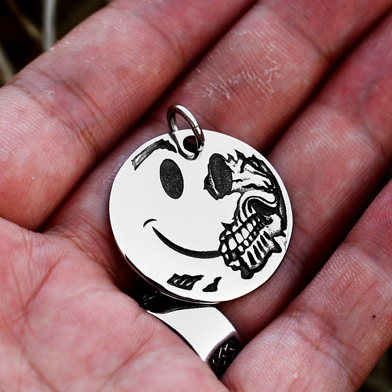 Retro Domineering Smiley Face Skull Pendant in Titanium Steel for Men