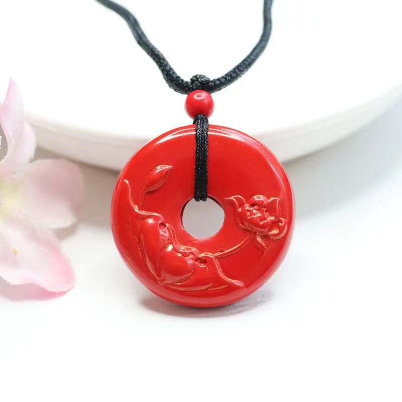 Cinnabar Lotus Peace Buckle Pendant Jewelry