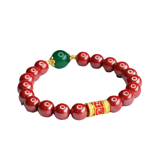 Emperor's Six-Character Proverb Cinnabar and Green Jade Bracelet