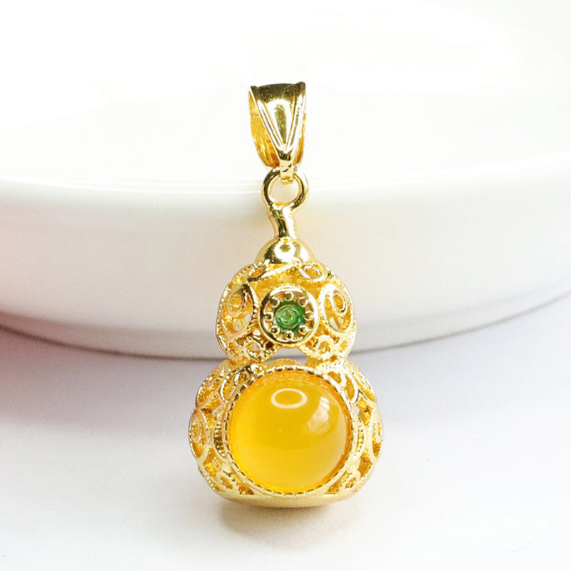 Hollow Gourd Pendant with Yellow Chalcedony