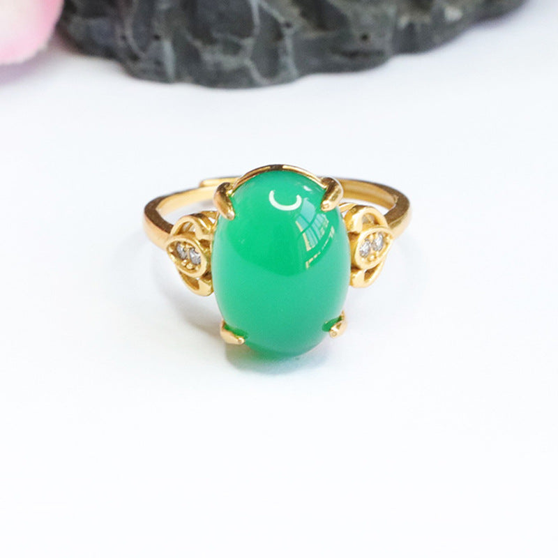 Green Chalcedony Zircon Vintage Ring with Sterling Silver