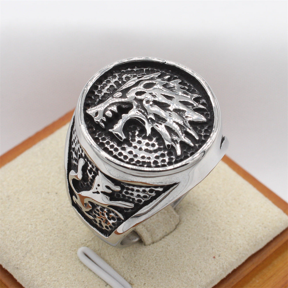 Retro Ice Wolf Titanium Steel Ring for Men