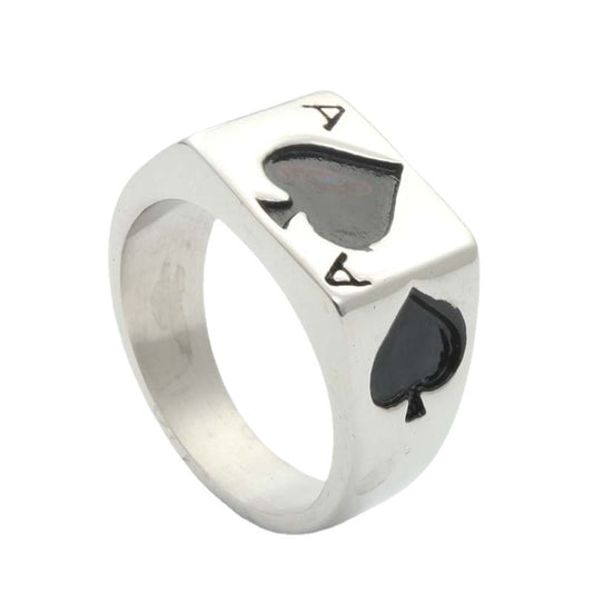 Titanium Steel Peach Heart Ring for Men - Retro Punk Style Stainless Steel Spade A Design