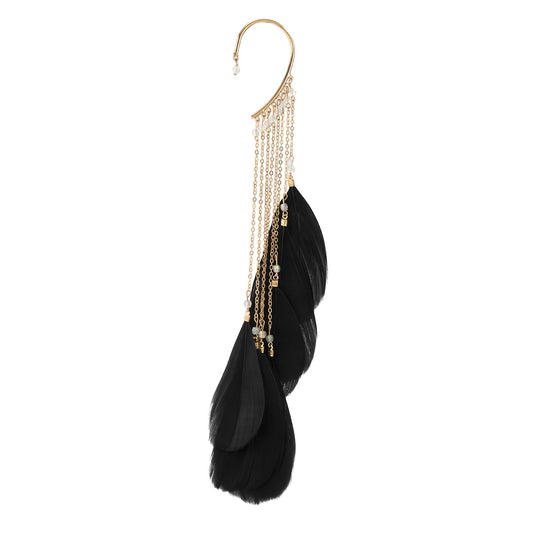 Trendy Feather Tassel Chain Earrings from Vienna Verve