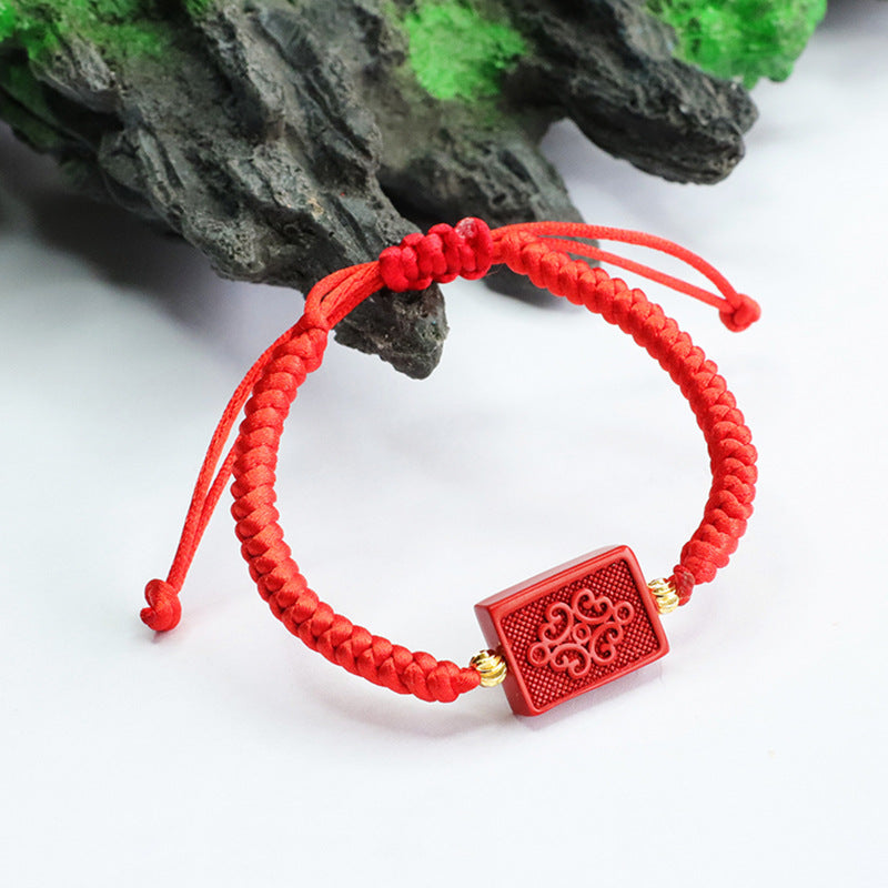 Red Sand Cinnabar Chinese Knot Bracelet with Sterling Silver Decor