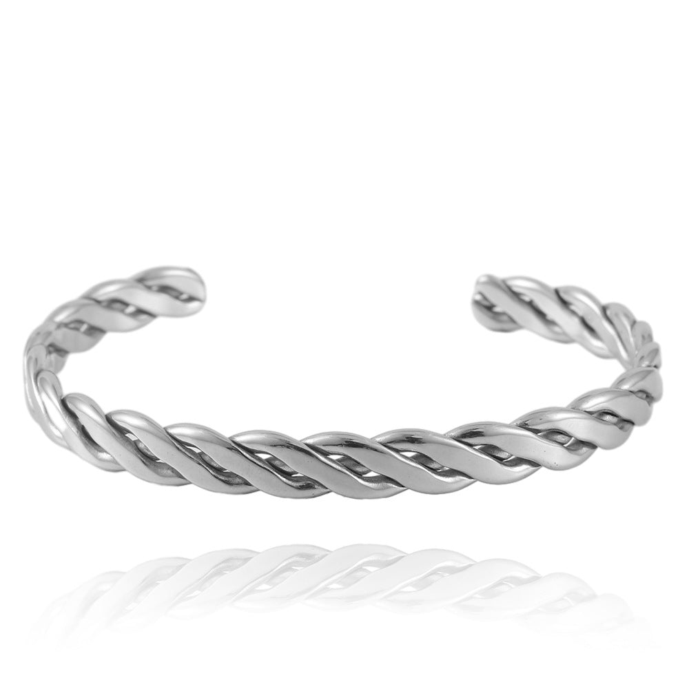 Contemporary Titanium Steel Woven Bracelet for Men – Fashion-Forward Open Twist Design