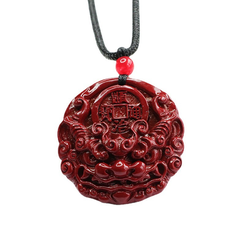 Dragon Head Five Emperor Coin Pendant with Cinnabar Stone