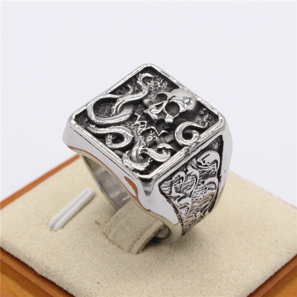 Halloween Octopus Skull Square Titanium Steel Ring for Men