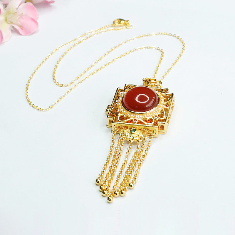 Fortune's Charm Red Agate Carnelian Tassel Necklace