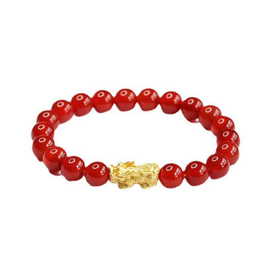 Golden Pixiu Sterling Silver Red Agate Bracelet - Fortune's Favor