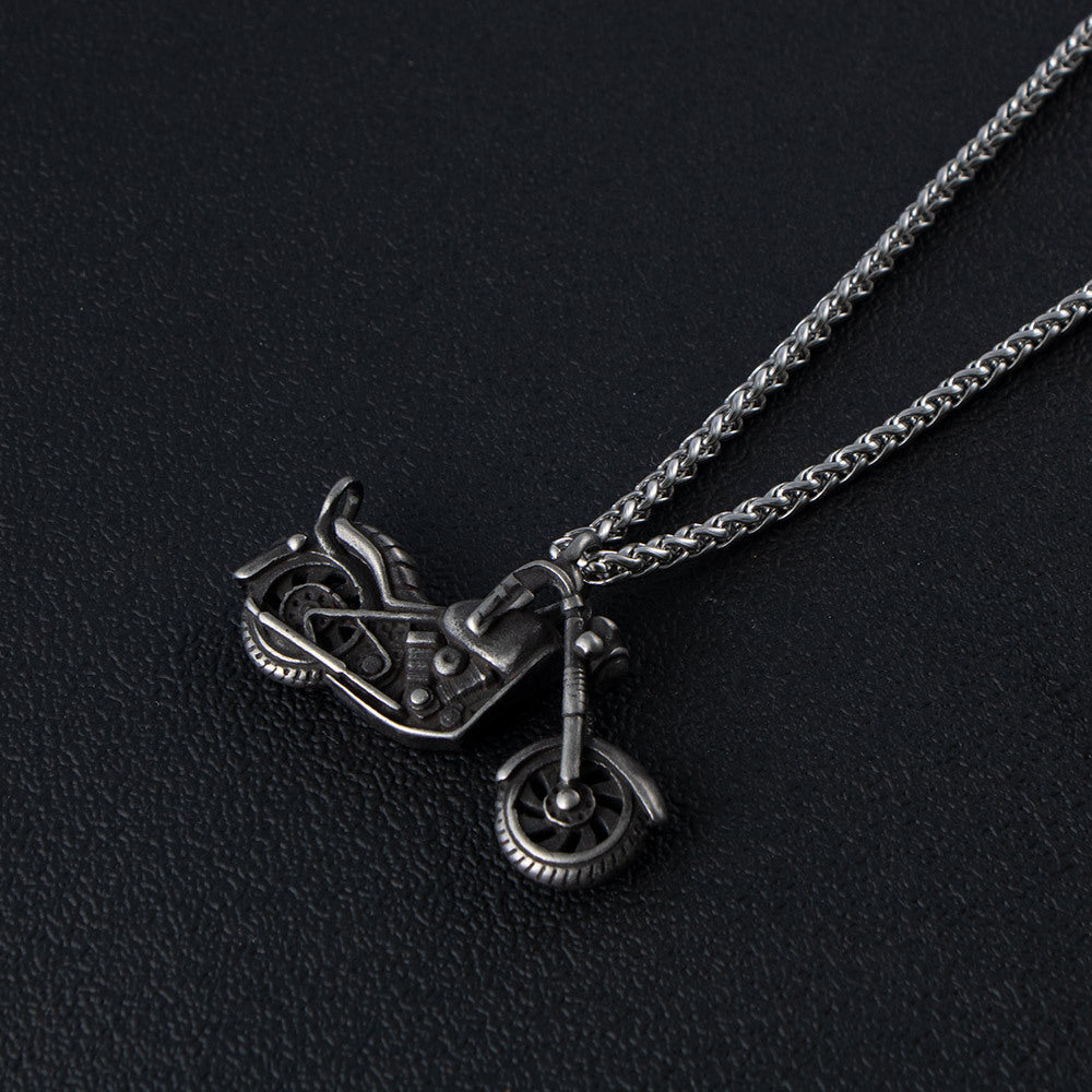 Personalized Retro Titanium Steel Motorcycle Pendant Necklace for Men