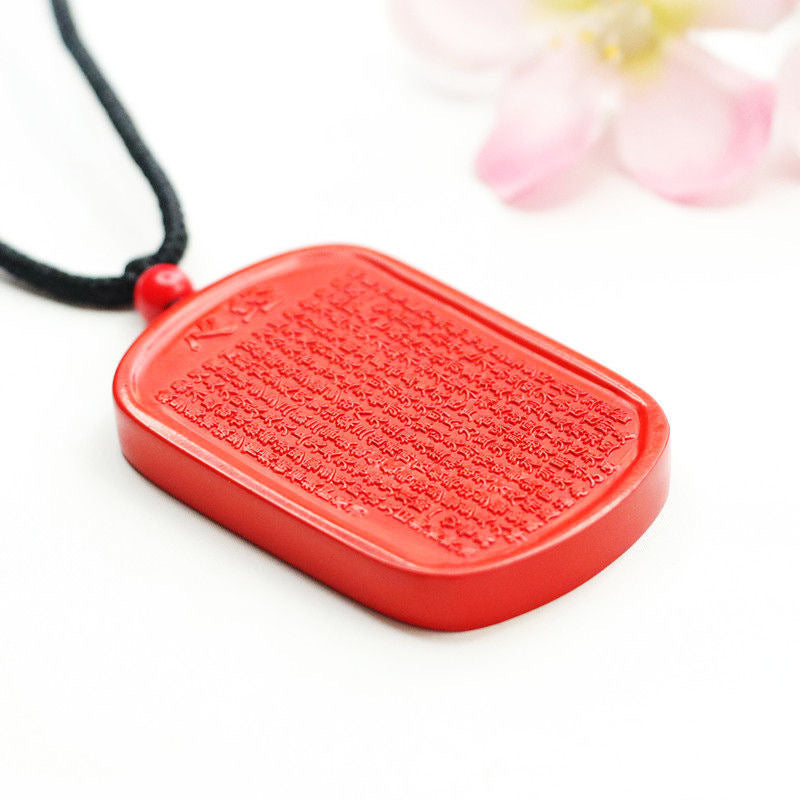 Cinnabar Heart Sutra Peace Brand Pendant