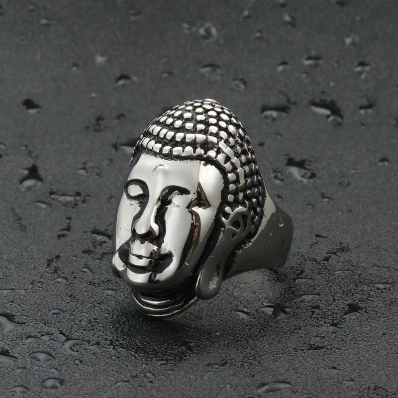 Sakyamuni Buddha Titanium Steel Ring - Stylish Retro Punk Jewelry for Men, Direct from Manufacturer