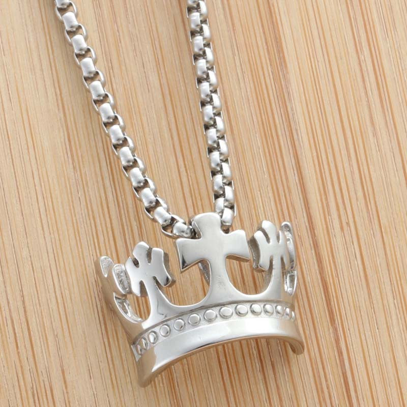 Punk Vintage Titanium Steel Crown Pendant Necklace for Women