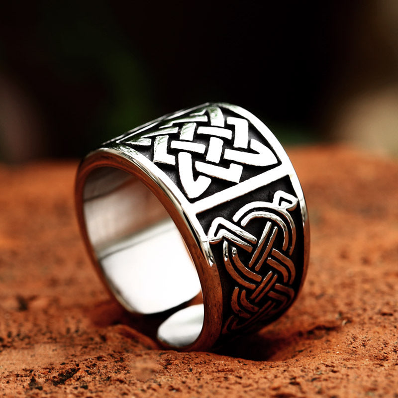 Titanium Steel Viking Celtic Knot Ring for Men - Nordic Retro Design, Adjustable Open Style