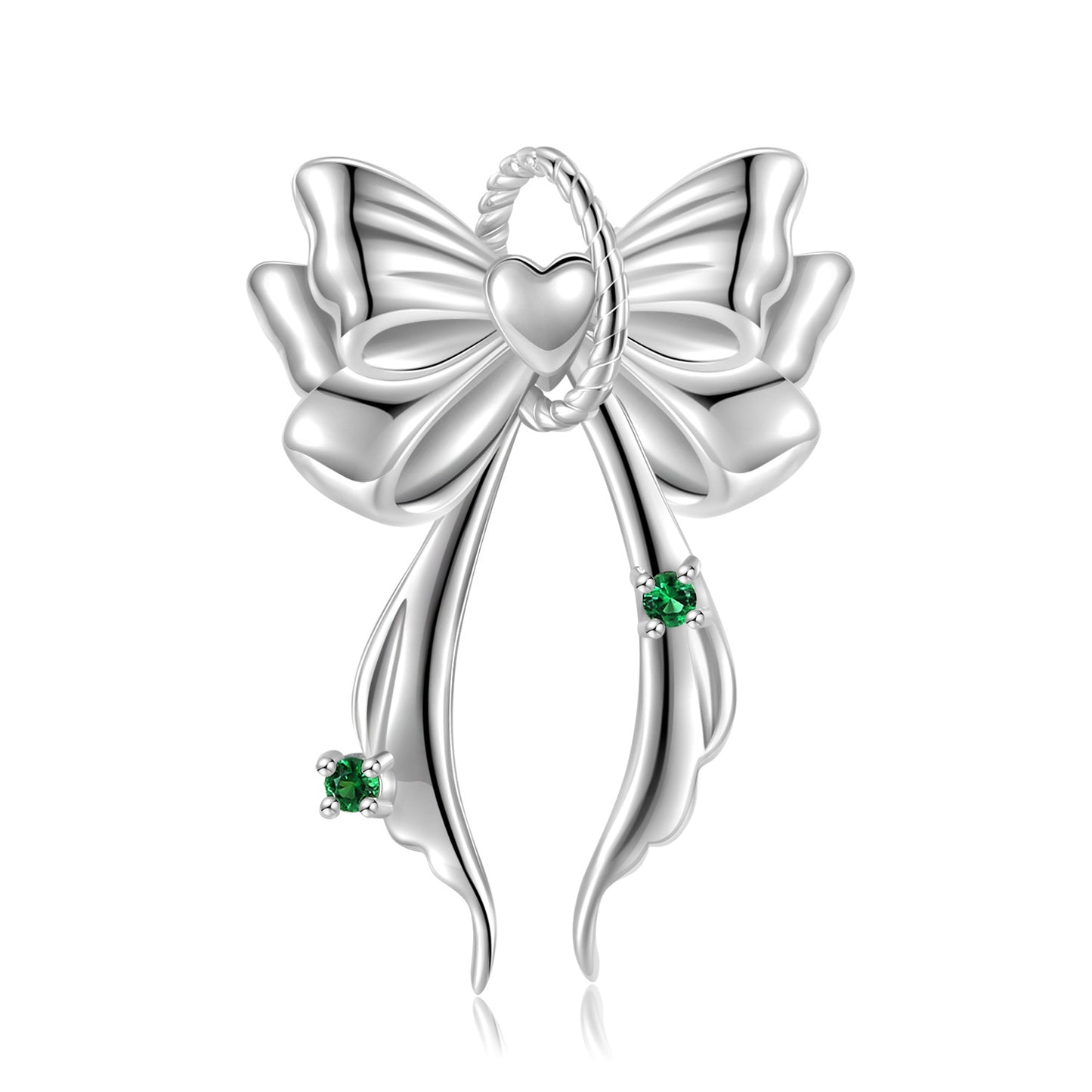 Love Bow with Green Zircon Silver Necklace