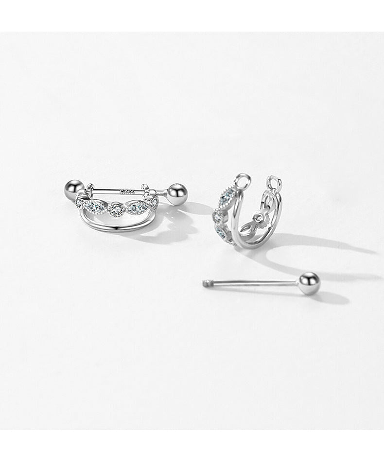 S925 Sterling Silver Double Zircon Ear Buckle - Fashionable Elegance for Women