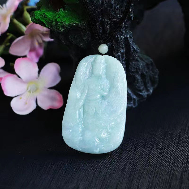 Jade Guanyin Necklace with Sterling Silver Chain