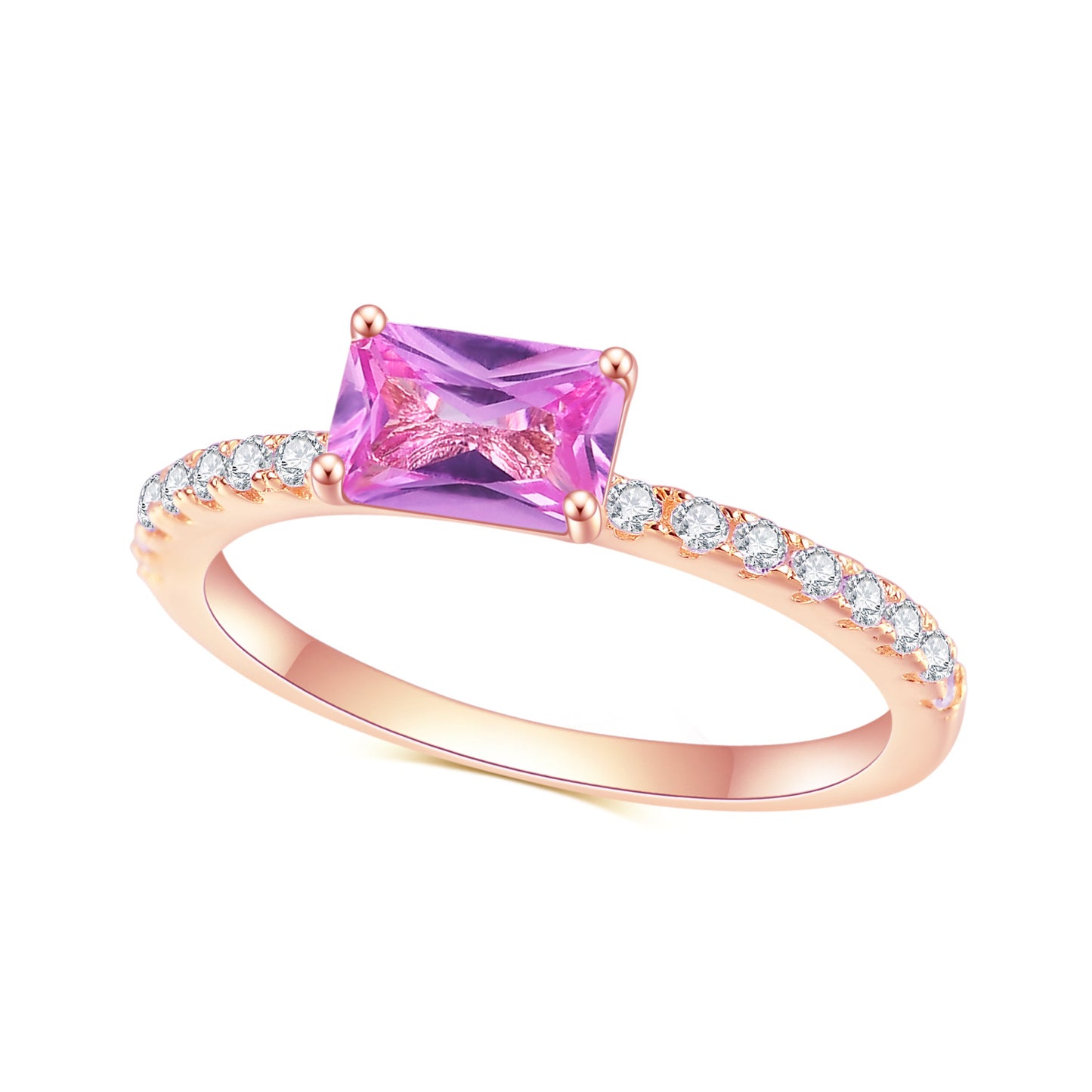 Cathedral Rectangle Barbie Pink Corundum Silver Ring