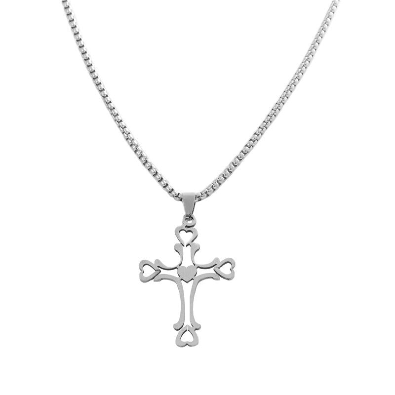 Trendy Titanium Steel Hollow Cross Pendant Necklace for Men