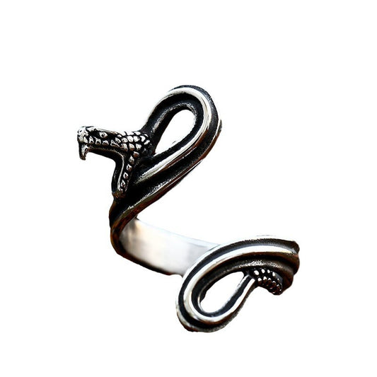 Vintage Python Design Titanium Steel Men's Open Ring - Wholesale Animal-Inspired Jewelry