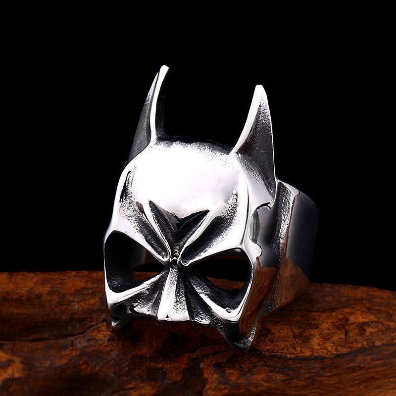 Titanium Steel Batman Mask Ring for Men - Retro Anime Head Jewelry Wholesale