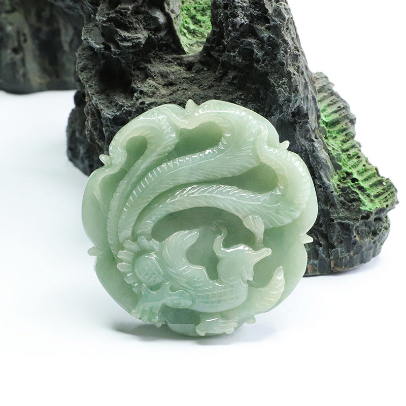 Green Dragon and Phoenix Fortune's Favor Jade Pendant