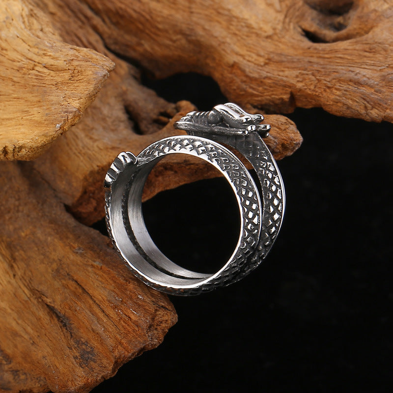 Men's Titanium Steel Multi-Ring with Retro Tyrannosaurus Rex Design - European and American Hipster Style