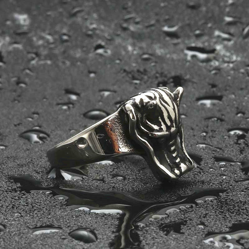 Titanium Steel Dragon Head Ring - Retro Punk Design for Men by Planderful